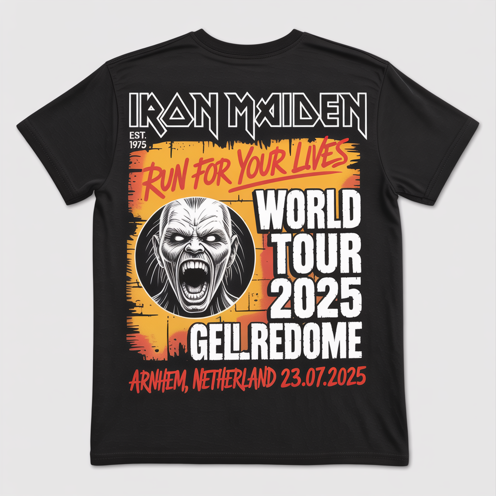 (2 sides)Vintage Iron Maiden Graphic Tee – Eddie with Flags Rock Shirt
