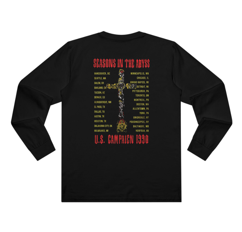 (2 sides)Vintage Slayer 1990 Tour T-Shirt – Seasons in the Abyss U.S. Band Concert Campai Long Sleeve Double Sided