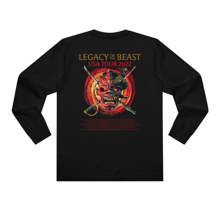 (2 sides)Iron Maiden Legacy of the Beast 2022 USA Tour T-Shirt – Official Concert Long Sleeve Double Sided