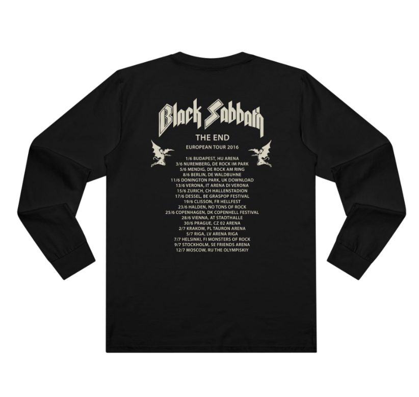 (2 sides)Black Sabbath The End World Tour T-Shirt Heavyweight Long Sleeve Double Sided