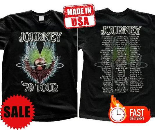 Journey Concert 1979 Tour Vintage T-Shirt Men's Unisex Black Shirt