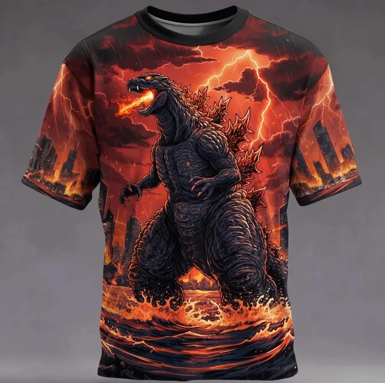 King of the Monsters Godzilla 3D All Over  T-Shirt, Kaiju Monster Graphic Shirt, Giant Creature Art, Japanese Monster Design, Fan Gift