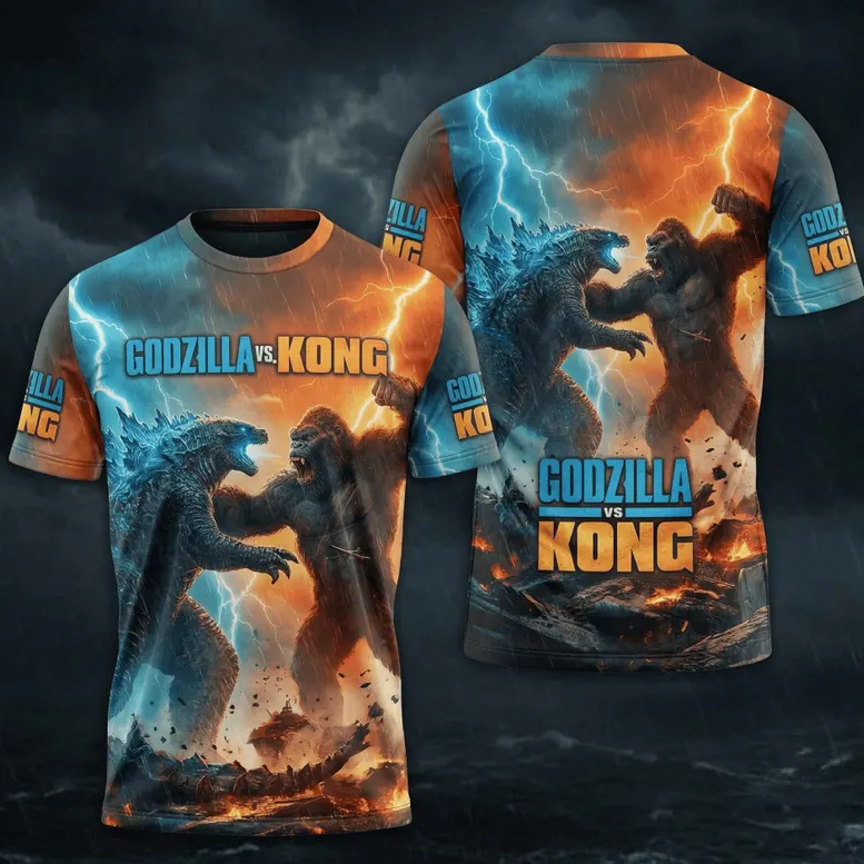 Godzilla 3D All Over  Apparel, Kaiju Monster Graphic Shirt, Giant Creature Design