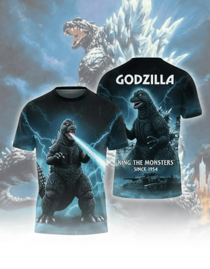 Godzilla 3D Monster Graphic Shirt, Kaiju  3D All Over Print Tee, Giant Monster Fan Gift