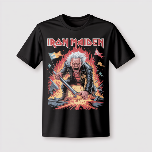(2 sides)Vintage Iron Maiden Graphic Tee – Eddie with Flags Rock Shirt