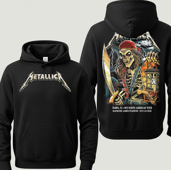 (2 sided)metallica hoodie Rock Music Tampa Florida Night 2 Official Event Hoodie At Raymond James Stadium Art By Andrew Cremeans On June 8 M72 Tampa 2025 Two Sided