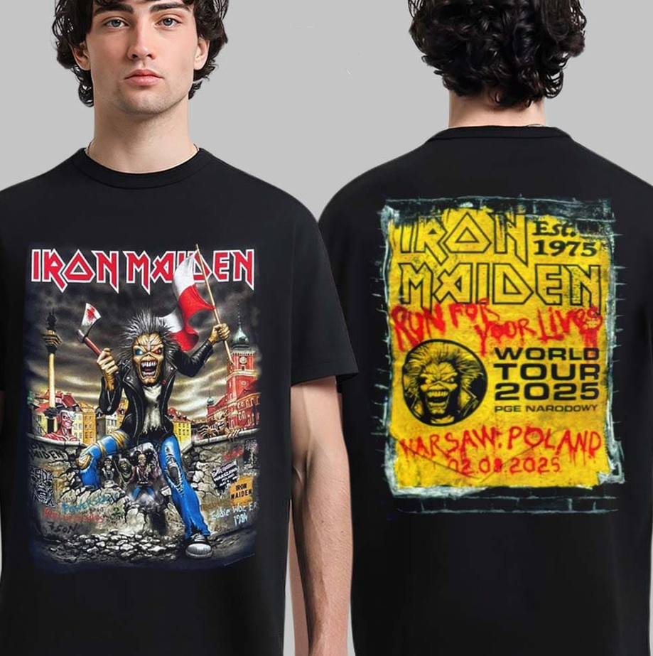 Iron Maiden Run For Your Lives World Tour 2025 Warsaw Poland Exclusive Merch Tee At PGE Narodowy On August 2 2025 T-Shirt