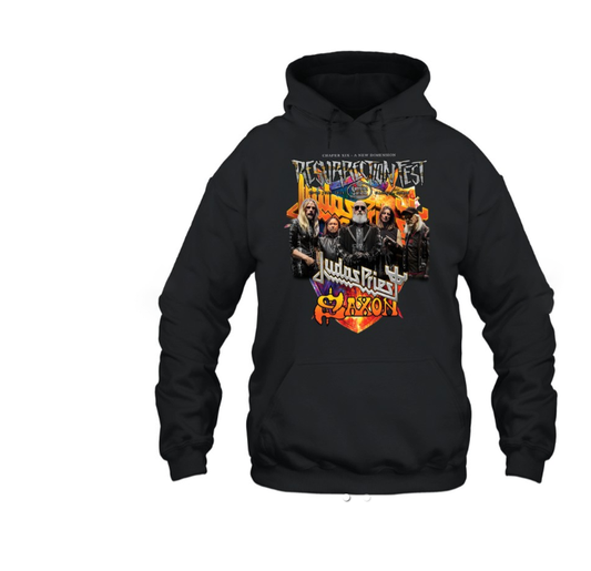 (2 SIDED) Judas Priest Hoodie Resurrection Fest 2025 Edition, Saxon Collaboration Heavy Metal Rock Band Pullover Sweatshirt