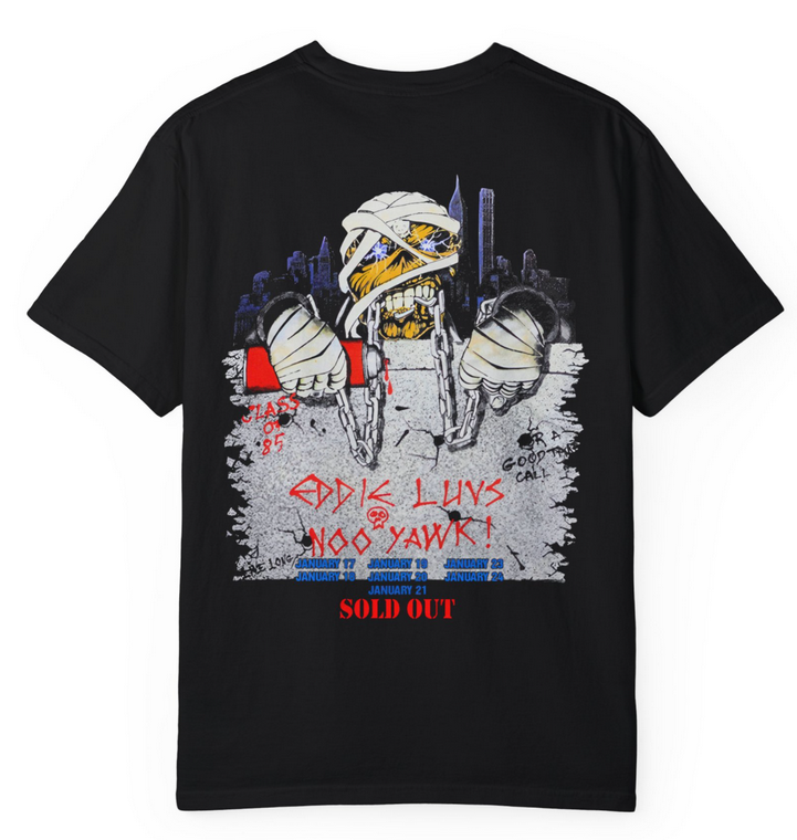 (2 SIDED) Official Iron Maiden Band Shirt 1985 – Eddie Luvs Noo Yawk Tour Merch