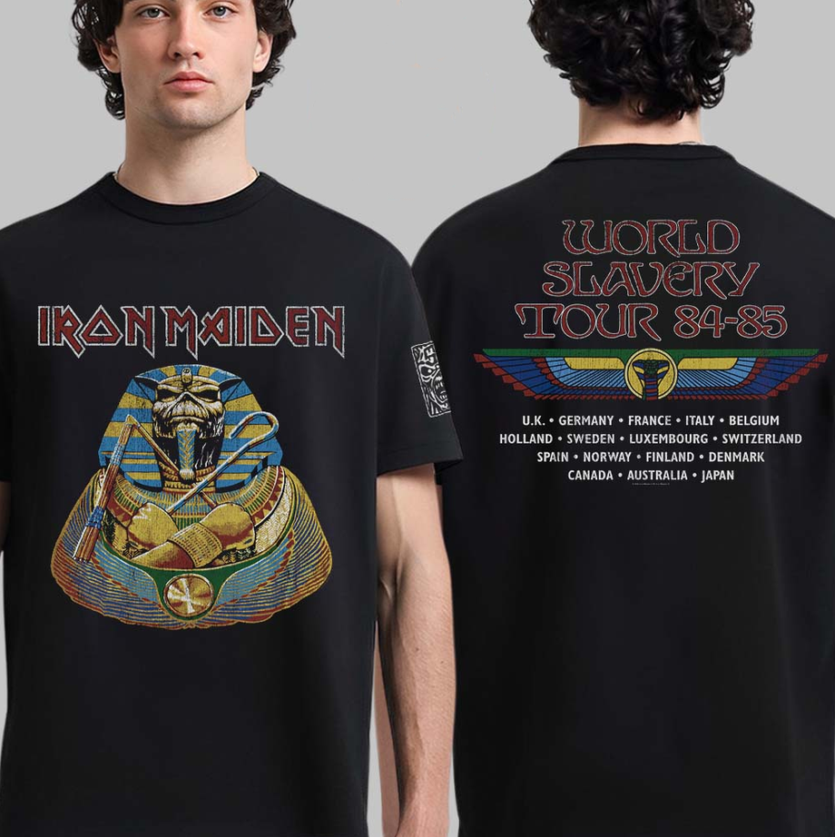 Iron Maiden 50th Anniversary World Slavery Tour 85 85 Powerslave Pharaoh Eddie T-Shirt