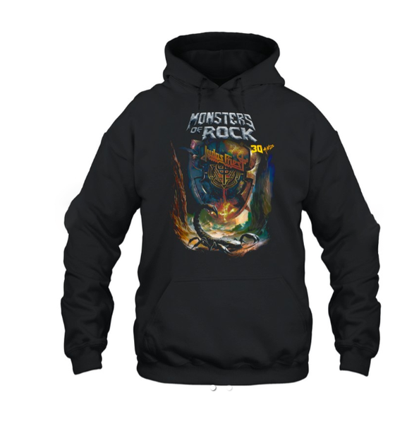 (2 sided) Judas Priest Hoodie Resurrection Fest Graphic, 2025 Tour Heavyweight Pullover Sweatshirt with Saxon Design