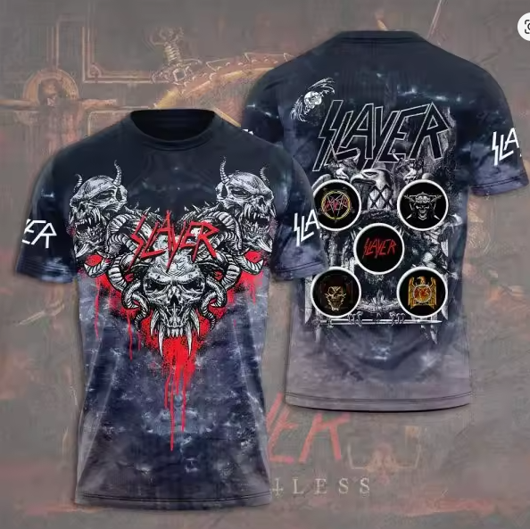 Slayer Heavy Metal Band 3D Print T-Shirt Men Women Casual Short Sleeve Crew Neck Hip Hop Streetwear Tee