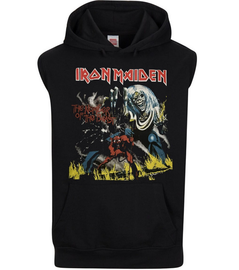 Iron Maiden Hoodie The Number of the Beast Heavy Metal Band Men's Black Muscle Hoodie