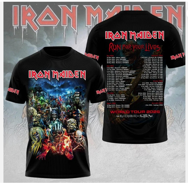 Iron Maiden Run For Lives World Tour 2026 3D T-Shirt