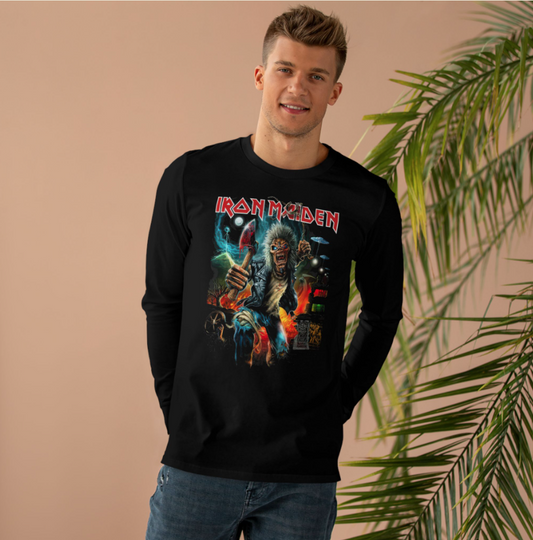 (2 sides)2025 Iron Maiden World Tour Tee – Run For Your Lives Merch with Back Print Dates Long Sleeve Double Sided