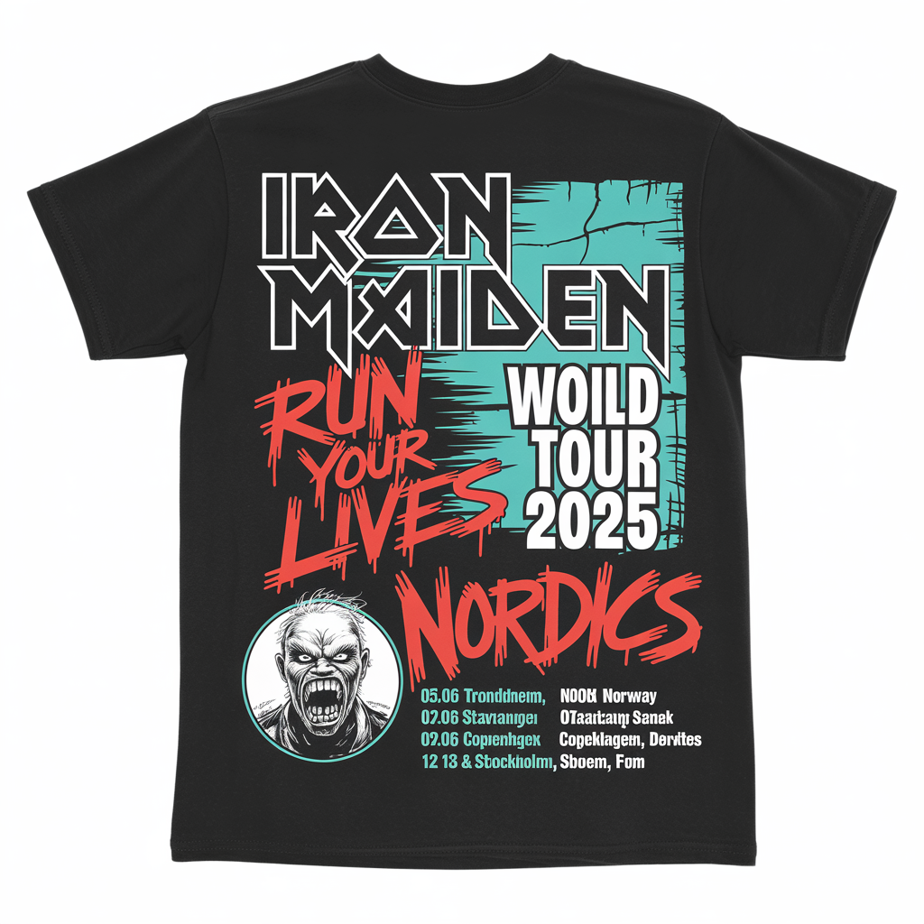 (2 sides)!!! Iron Maiden World Tour 2025 Exclusive Asia Event Tee Vintage Eddie Print
