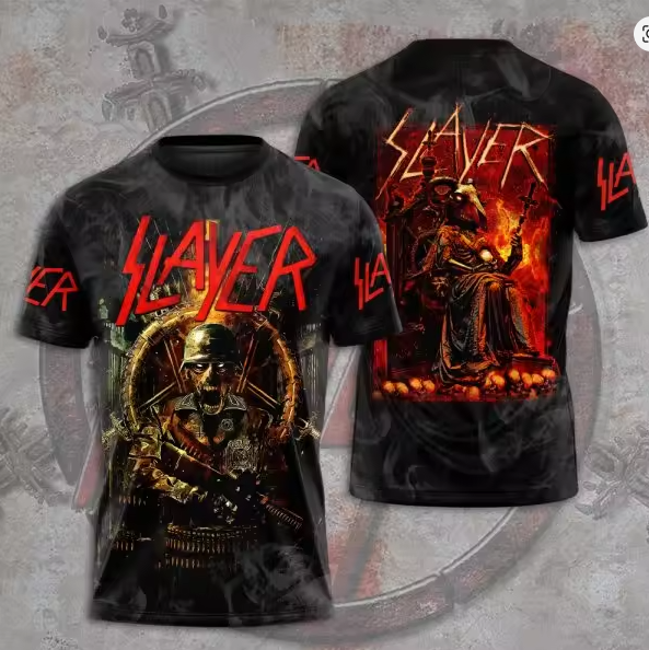 Slayer Heavy Metal 3D Print Graphic T-Shirt Men Women Casual Round Neck Short Sleeve Harajuku Streetwear