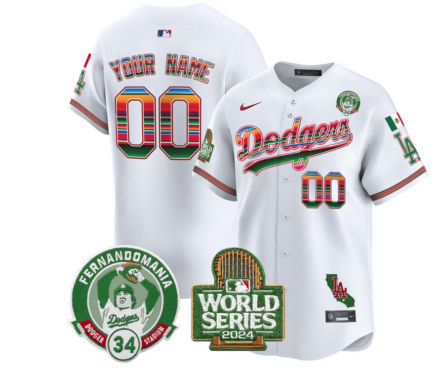 Dodgers Mexico Fernando Valenzuela & 2024 World Series Patch Vapor Premier Limited Custom Jersey - All Stitched