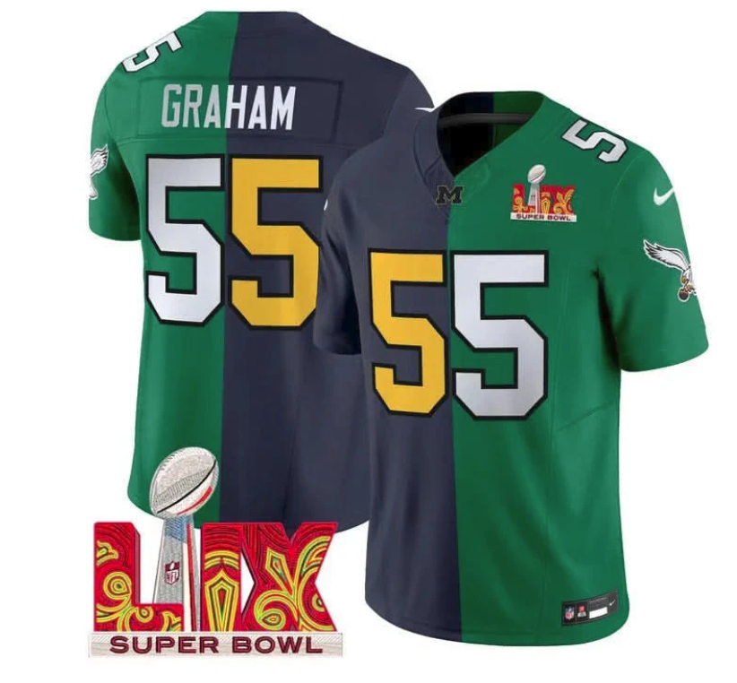 Split Philadelphia Eagles Super Bowl LIX & College Football Vapor Limited Jersey - All Stitched