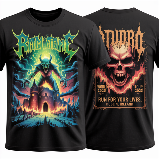 (2 sides)Run For Your Lives Tour 2025 Shirt – Skull Graphic Heavy Metal Concert Tee