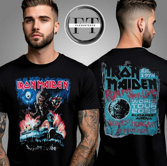 Iron Maiden Run For Your Lives 2025 Tour Merch Tee – Historic Budapest Concert T-Shirt Double Sided Unisex