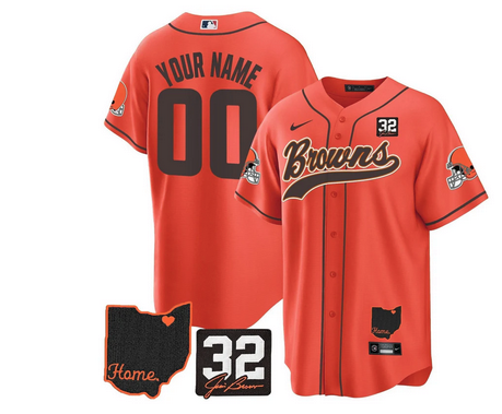 Browns #32 Jim Brown Memorial & Home Patch Baseball Custom Jersey V2 - All Stitched