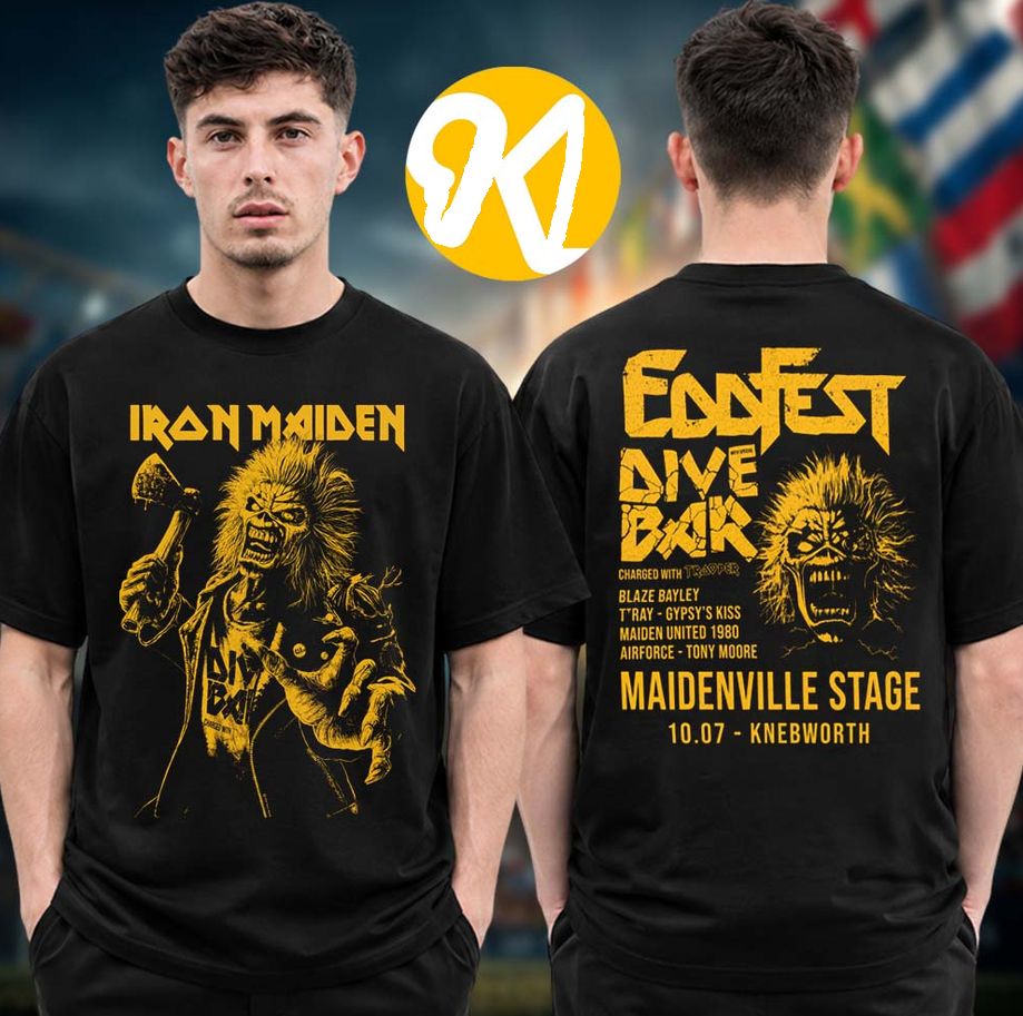 Iron Maiden Exclusive Tee EddFest 2026 Merch At Knebworth Park On July 10 11 2026 Eddie Dive Bar Two Sided Unisex T-Shirt