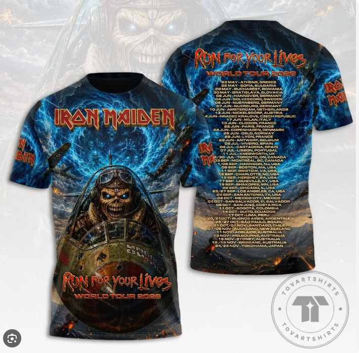 Graphic Tee for 2026 Iron Maiden Run For Your Lives World Tour 3D All Over