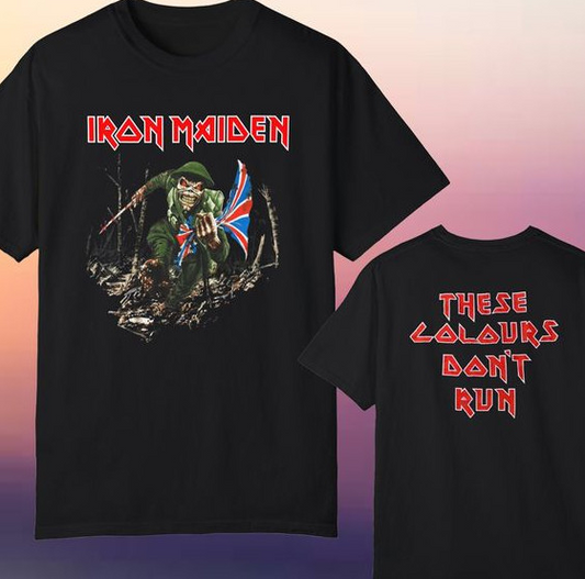 Iron Maiden These Colours Don’t Run Vintage T-Shirt – Classic Tour Merch two-sided