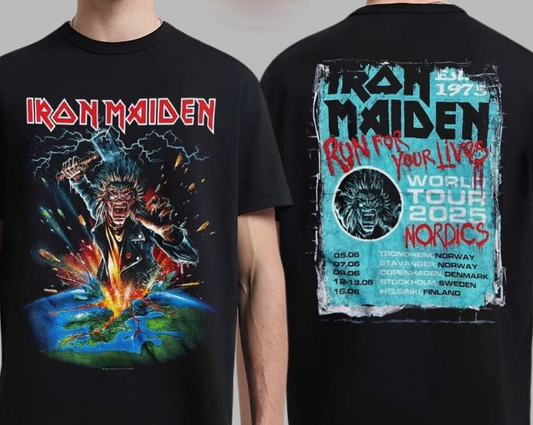 RARE!!! Iron Maiden Run For Your Livs World Tour 2025 Nordics Event Tee Eddie tour shirt