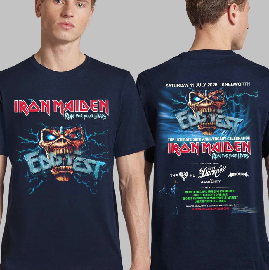 Iron Maiden EddFest The Ultimate 50th Anniversary Celebration On 11 July 2026 I Knebworth UK Two Sided T-Shirt
