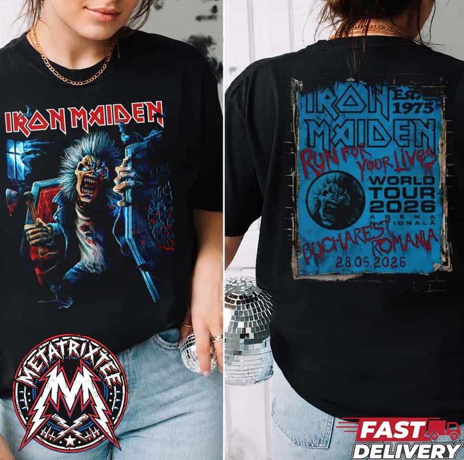 Run For Your Lives 2026 Tour Romania Tee Iron Maiden Bucharest At Arena Nationala On May 28 2026 Two Sided Short T-Shirt