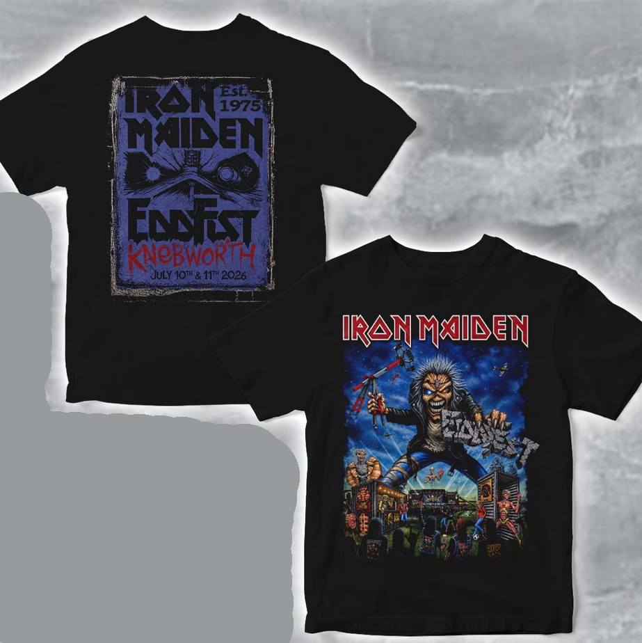 Iron Maiden Eddfest 2026 Knebworth Exclusive Merch Event Tee On July 10 And 11 2026 Giant Eddie Two Sided T-Shirt