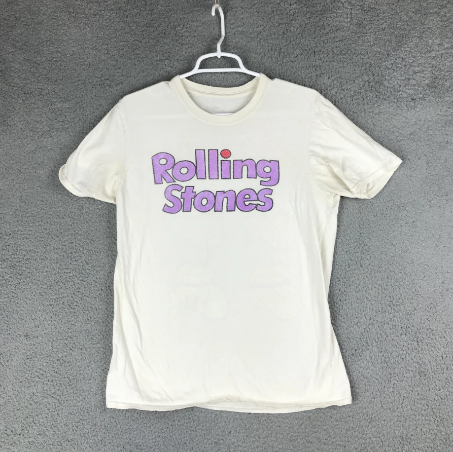 Rolling Stones Shirt Mens Medium White Band Rock Concert Tee 80s Graphic