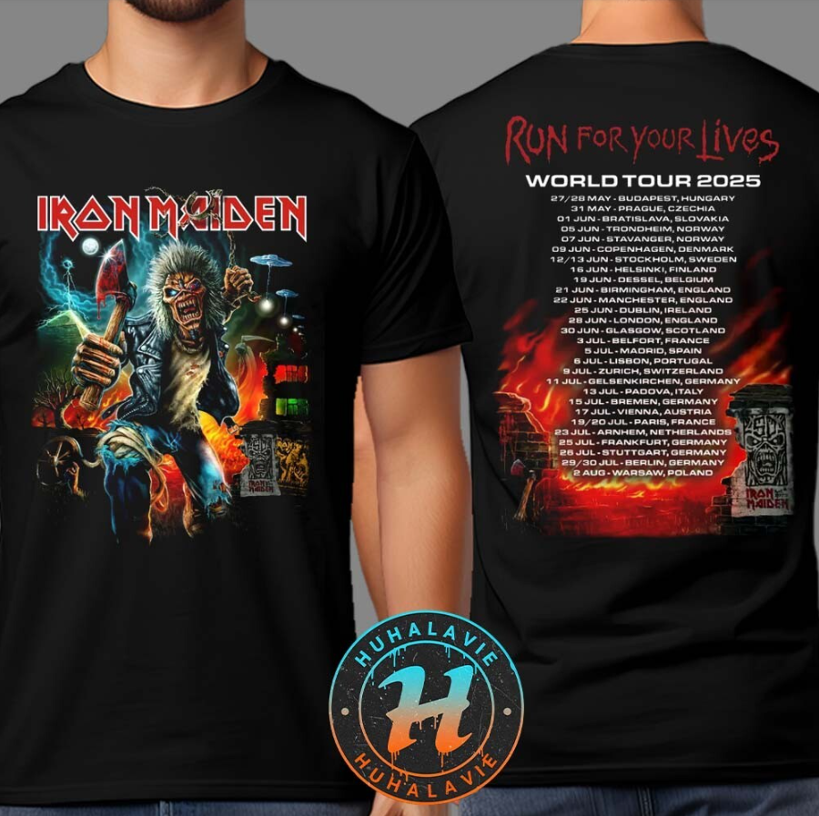 2025 Iron Maiden World Tour Tee – Run For Your Lives Merch with Back Print Dates