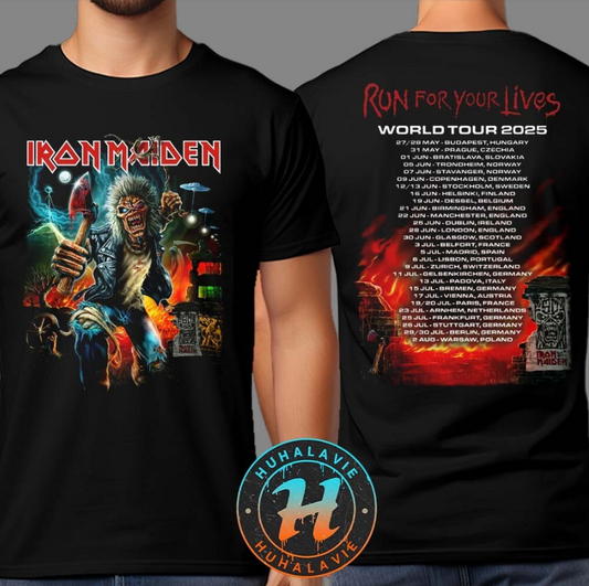 2025 Iron Maiden World Tour Tee – Run For Your Lives Merch with Back Print Dates
