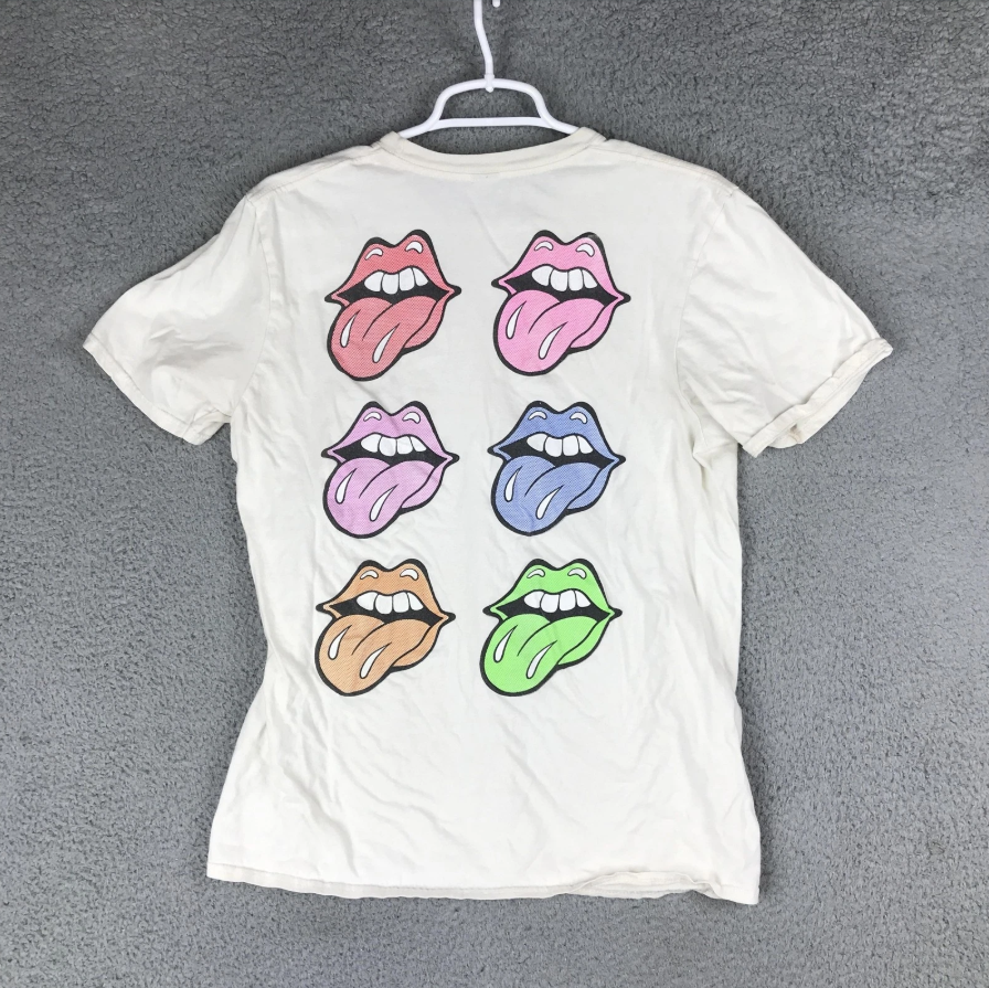 Rolling Stones Shirt Mens Medium White Band Rock Concert Tee 80s Graphic