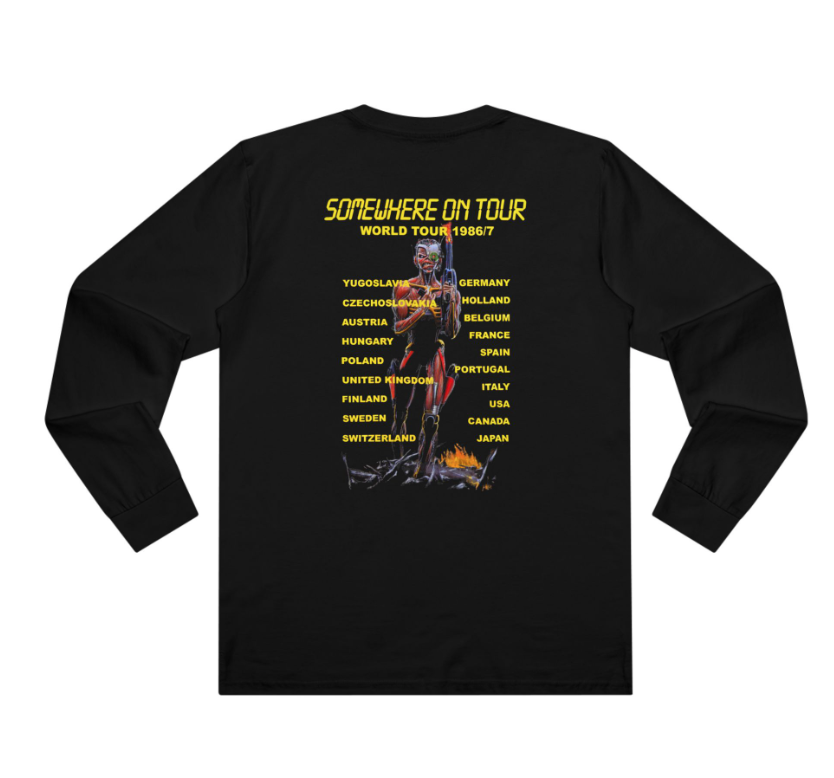 (2 sides)Iron Maiden Somewhere On Tour 1986 T-Shirt – Classic World Tour Band Merch Long Sleeve Double Sided