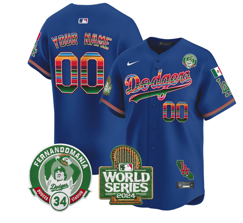 Dodgers Mexico Fernando Valenzuela & 2024 World Series Patch Vapor Premier Limited Custom Jersey - All Stitched