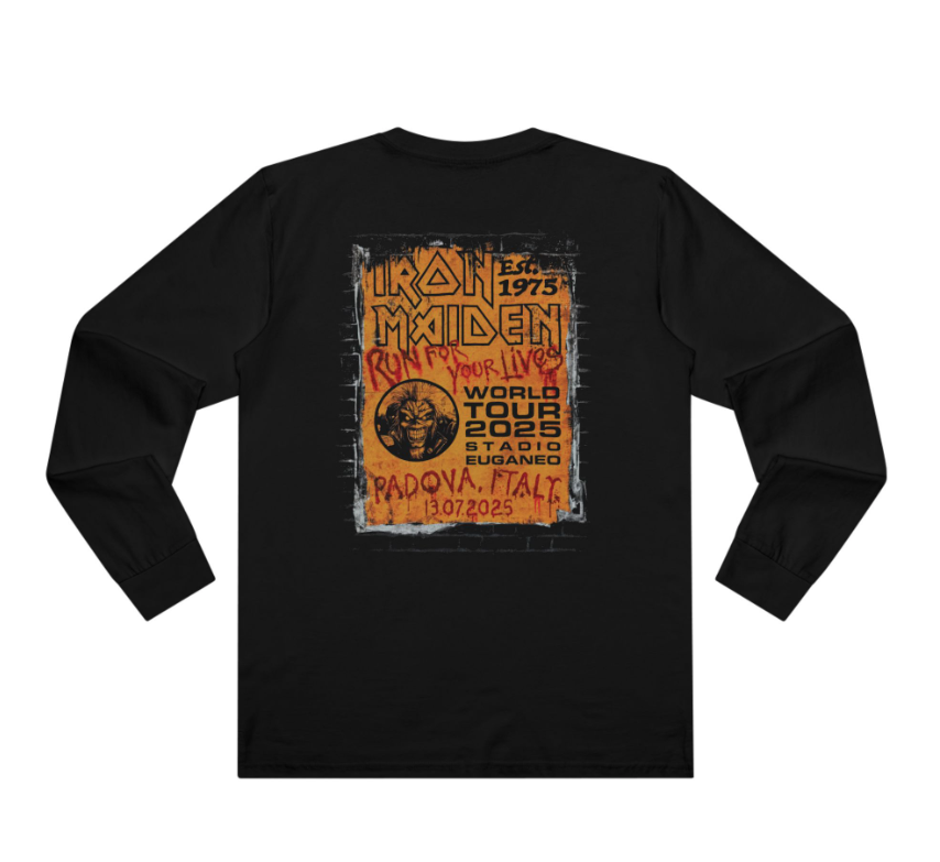 Iron Maiden Italy Tour T-Shirt – Run For Your Lives World Tour 2025 Stadio Euganeo Merch Long Sleeve Double Sided