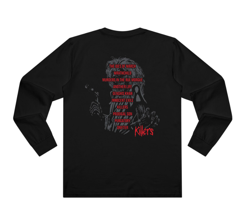 (2 sides)Iron Maiden Killers Album V.2 Tracklist T-Shirt – Black Official Band Long Sleeve Double Sided