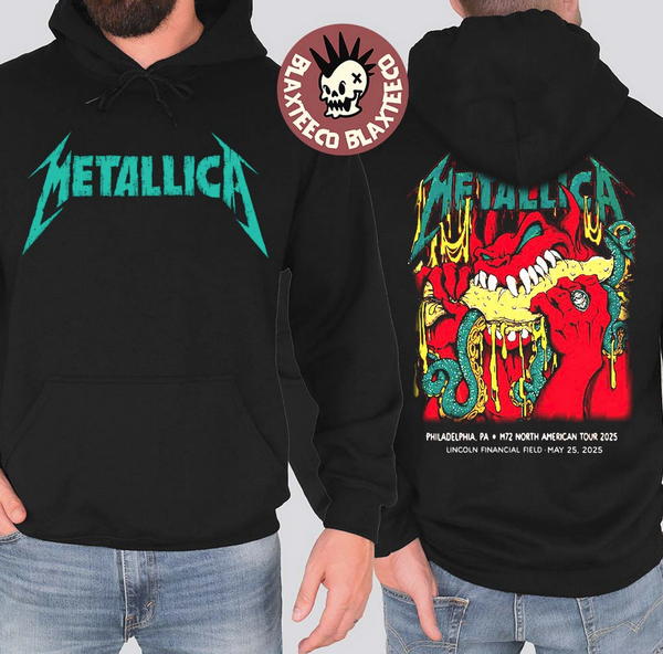 (2 sided)metallica hoodie Rock M72 Philly 2025 Night 2 Venue Hoodie In Philadelphia Pennsylvania At Lincoln Financial Field On May 25 2025 Red Demon Art