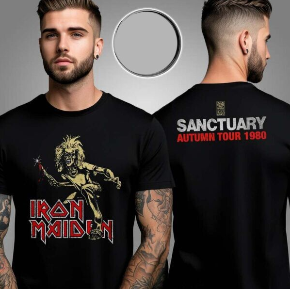 Iron Maiden Sanctuary Eddie 1980 Tour IM50 Run For Your Lives Tour 2 Sided Tee