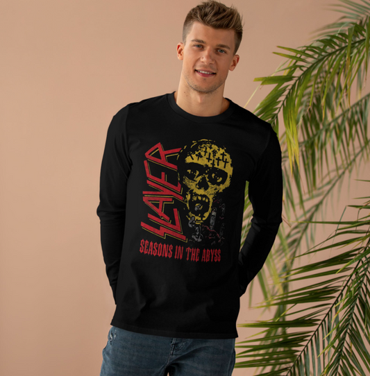 (2 sides)Vintage Slayer 1990 Tour T-Shirt – Seasons in the Abyss U.S. Band Concert Campai Long Sleeve Double Sided