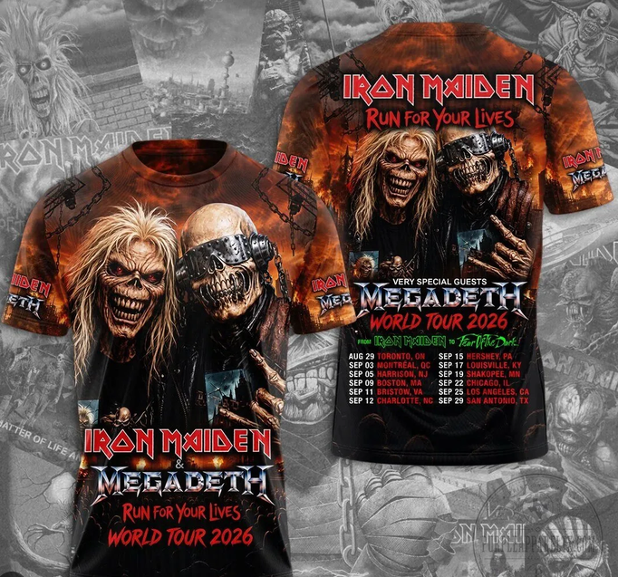 Iron Maiden Megadeth Run For Your Lives World Tour 2026 T-Shirt