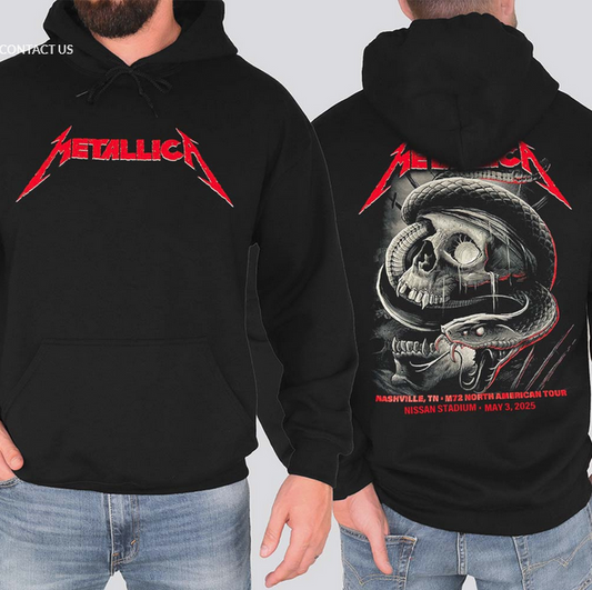 (2 sided)metallica hoodie Rock M72 Nashville 2025 Night 2 Venue Merch Hoodie In Nashville TN At Nissan Stadium On May 3 2025 M72 North American Tour