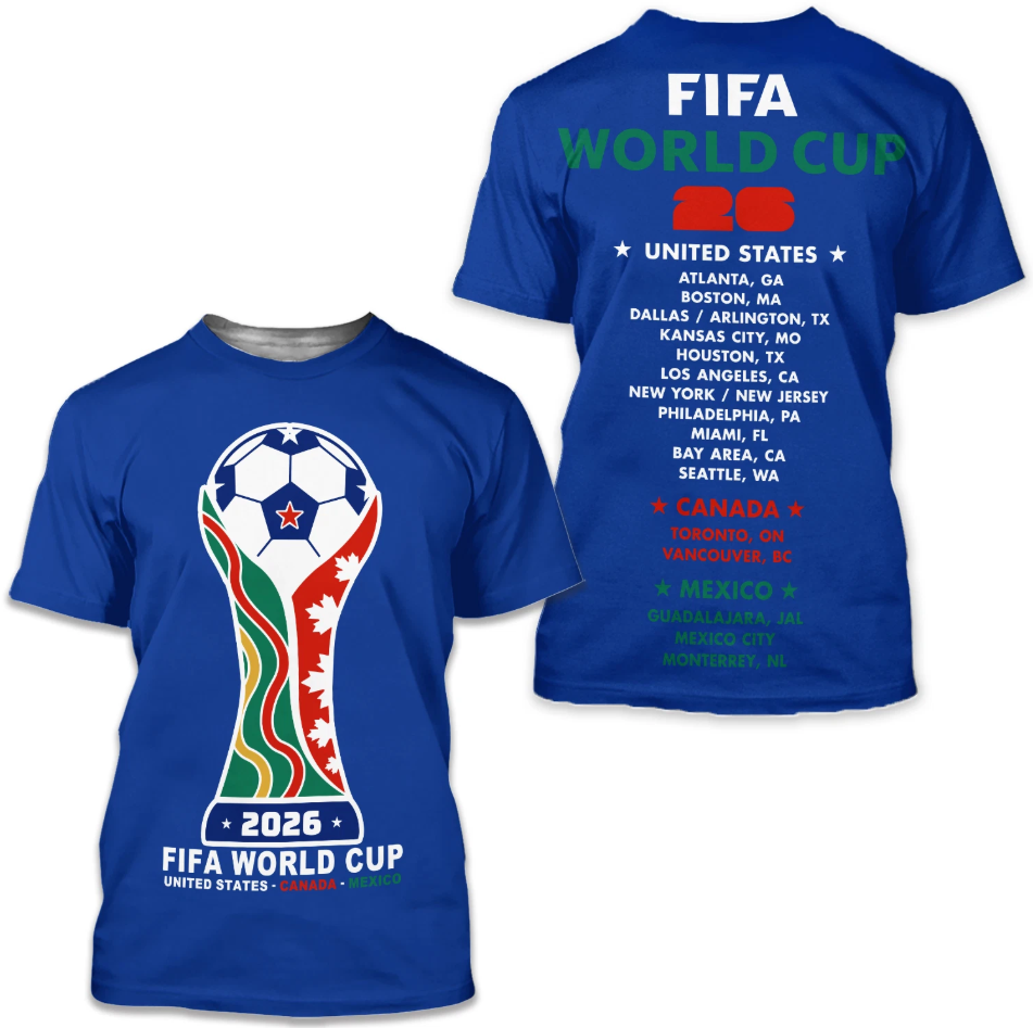 Men's 3D printed T-shirt commemorating the 2026 World Cup, sizes S-5XL