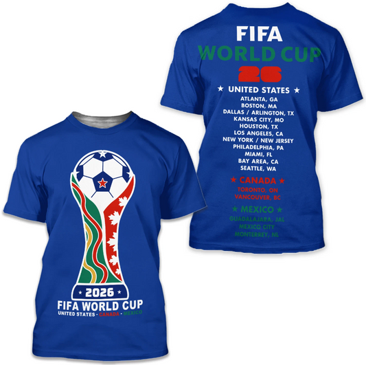 Men's 3D printed T-shirt commemorating the 2026 World Cup, sizes S-5XL