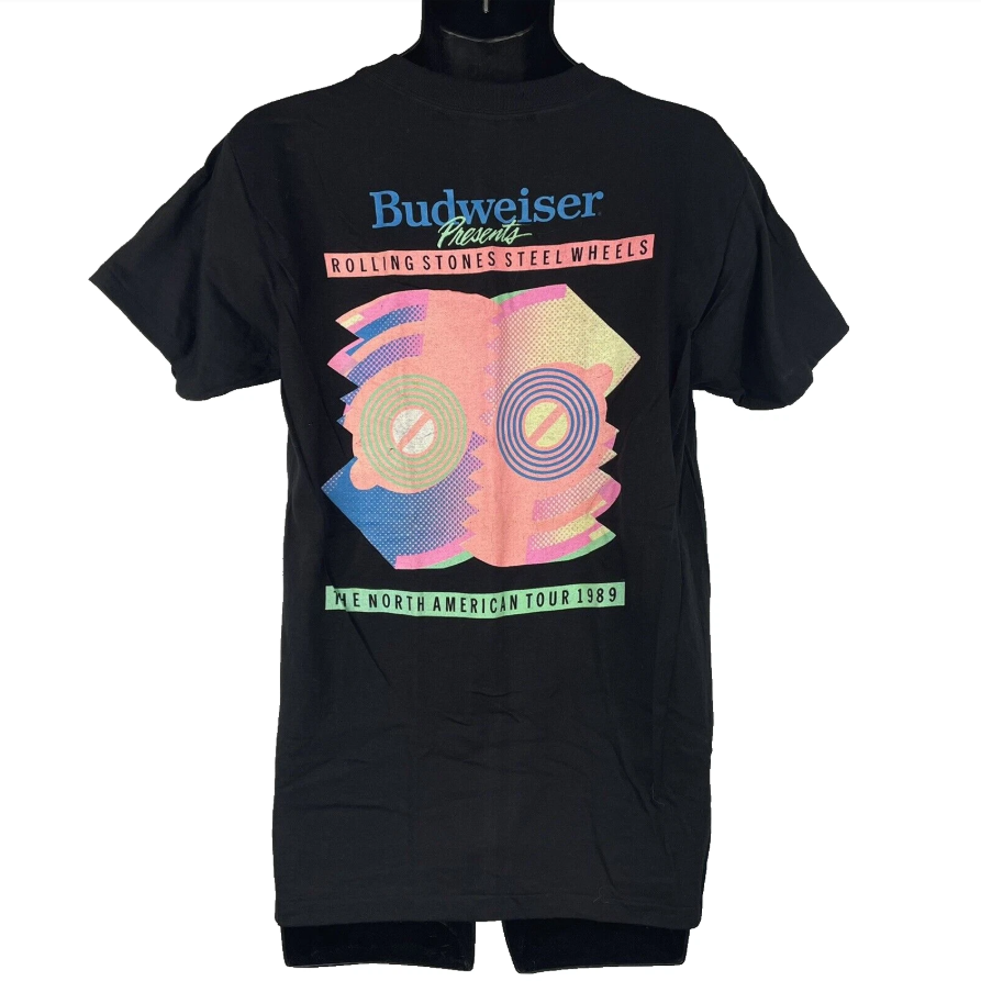 Vintage Rolling Stones Steel Wheels Tour 1989 Budweiser Black T-shirt