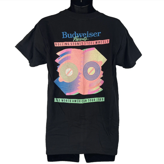 Vintage Rolling Stones Steel Wheels Tour 1989 Budweiser Black T-shirt